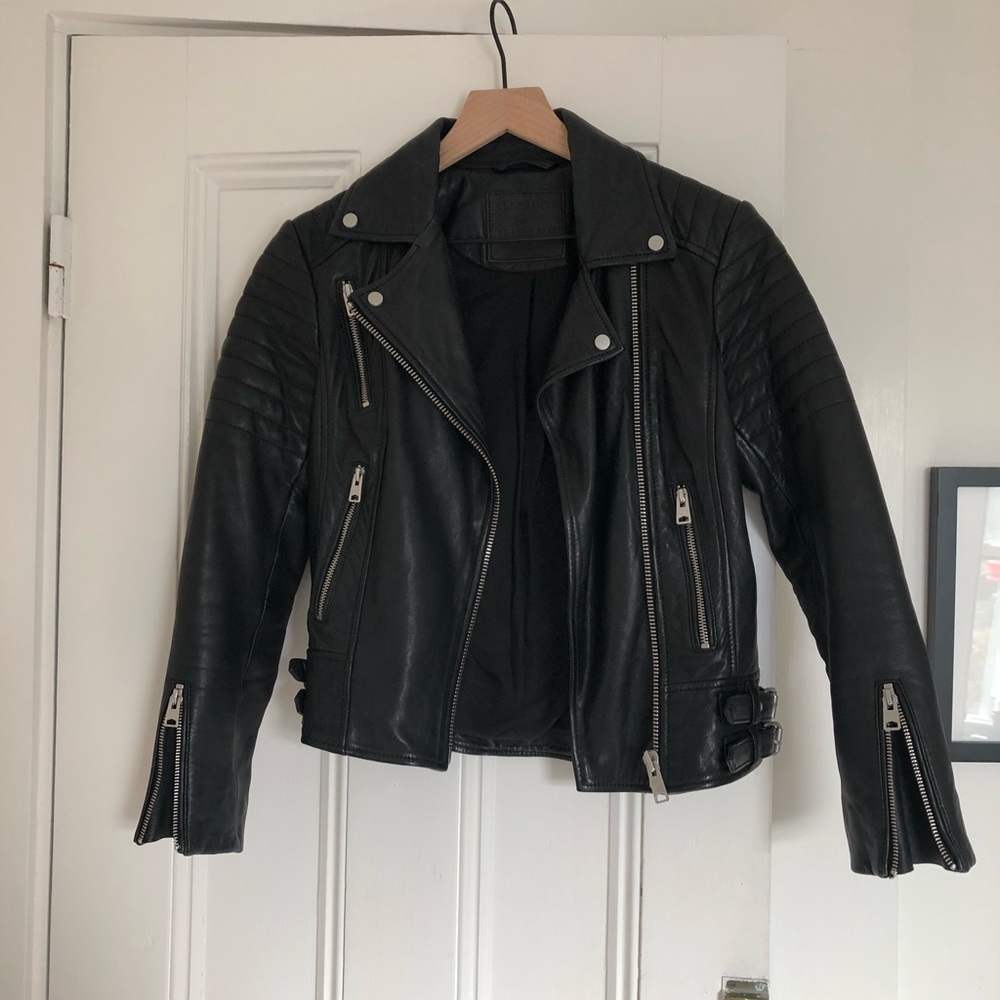All Saints Black Leather Jacket Size 0